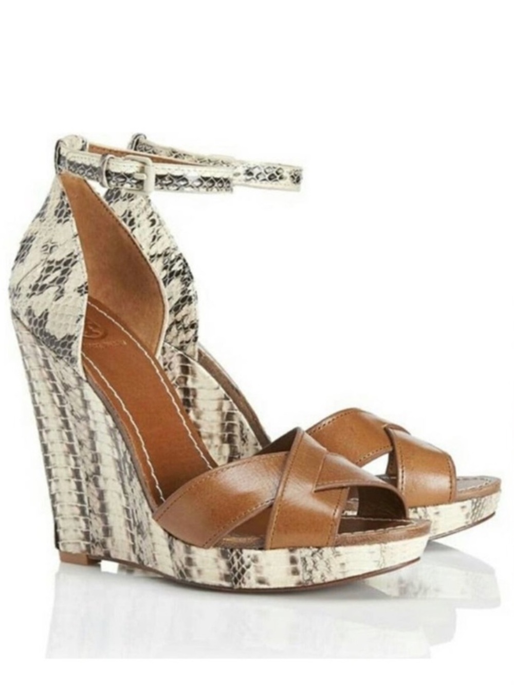 Tory Burch Women’s Brown Livia Snake Skin Wedges Size 9 1/2
